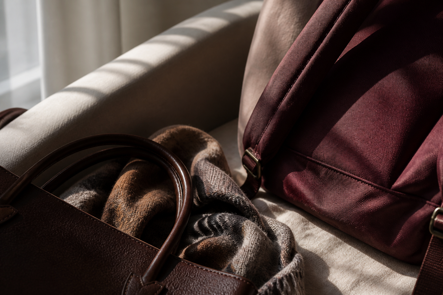 Detalle editorial de asas y textiles sin marca